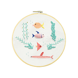 Embroidery Starter Kits, including Embroidery Fabric & Thread, Needle, Instruction Sheet, Fish, 290mm(DIY-P077-054)