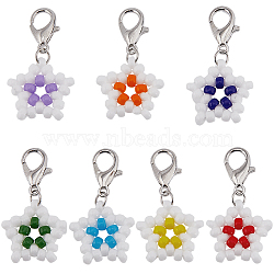 21Pcs 7 Colors Star Glass Seed Beaded Locking Stitch Markers, Zinc Alloy Crochet Lobster Clasp Charms, Mixed Color, 28~29mm, 3pcs/style(HJEW-SC0001-53)