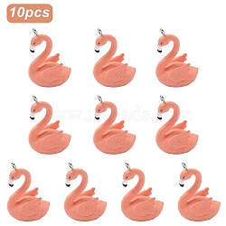 Opaque Resin Pendants, Flamingo Shape, with Platinum Iron Loop, Light Coral, 33.5~37x25~25.5x16~17mm, Hole: 1.8~2mm(RESI-YW0004-71B-01)