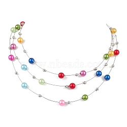 Nylon-coated Stainless Steel 3 Layer Necklaces, with ABS Plastic Imitation Pearl Beads, Round, Colorful, 18.70 inch(47.5cm)(NJEW-JN05050)