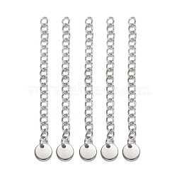 304 Stainless Steel Chain Extender, with Flat Round Charms, Stainless Steel Color, 56x3mm(STAS-E104-41G)