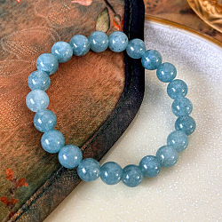 Natural Aquamarine Round Beads Stretch Bracelets for Women, (AP1591-1)