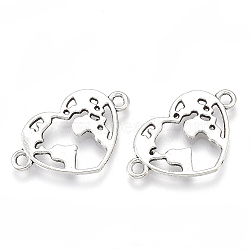 Tibetan Style Heart with Map Connector Charms, Cadmium Free & Lead Free, Antique Silver, 15x24x1.5mm, Hole: 1.8mm, about 1050pcs/1000g(TIBE-S314-44AS-NF)
