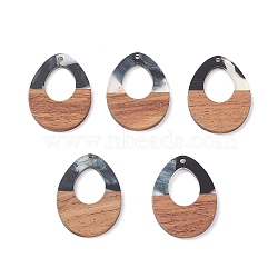 Resin & Walnut Wood Pendants, Two Tone Geometric Charms, Teardrop, 37.5x28x3mm, Hole: 2.2mm(WOOD-C016-01E)