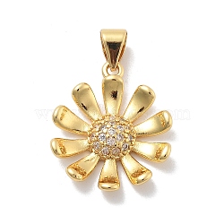 Brass Micro Pave Cubic Zirconia Pendants, Flower Charms, Real 18K Gold Plated, 19.5x16.5x3.5mm, Hole: 5x3mm(KK-M305-08G)