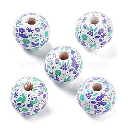 Wood European Beads, Large Hole Beads, Flower, Medium Slate Blue, 15.5~16x14.5mm, Hole: 4mm(WOOD-M011-06E)
