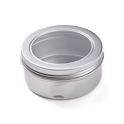 (Defective Closeout Sale: Border Damaged), 150ml Round Aluminium Tin Cans, Aluminium Jar, Storage Containers for Jewelry Beads, Candies, with Screw Top Lid and Clear Window, Platinum, 8.6x3.9cm(CON-XCP0001-75)