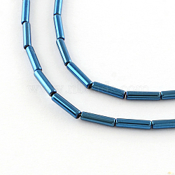 Electroplate Non-magnetic Synthetic Hematite Tube Bead Strands, Blue Plated, 8x2mm, Hole: 1mm, about 51pcs/strand, 15.9 inch(G-S203-10B)