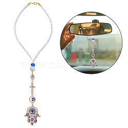Hamsa Hand/Hand of Miriam with Evil Eye Pendant Decoration, with Glass Beaded Chain and Alloy Lobster Clasps, for Car Hanging Ornament, Golden, 306mm(HJEW-PH01830)
