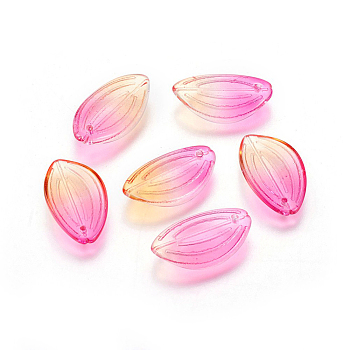 Transparent Glass Pendants, Lotus Petal, Two Tone, Deep Pink, 20.5x12x2.5mm, Hole: 1mm