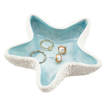 Ocean-themed Ceramic Jewelry Plate, Storage Tray for Rings, Necklaces, Earring, Starfish Pattern, 136x132x33mm