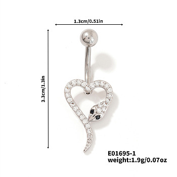 Shiny Brass Crystal Rhinestone Belly Button Rings, Piercing Navel Rings, Barbell Body Jewelry for Women, Snake, 33x13mm