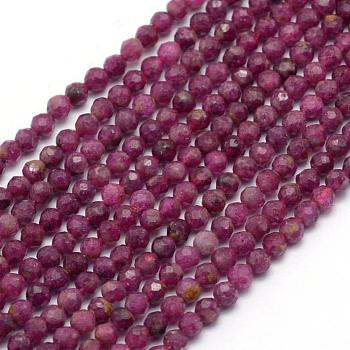 Natural Ruby/Red Corundum Beads Strands, Faceted, Round, 2.5mm, Hole: 0.6mm, about 155pcs/strand, 15.35 inch(39cm)