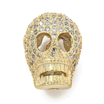 rass Micro Pave Clear Cubic Zirconia Beads, Skull, Real 18K Gold Plated, 16x12x11mm, Hole: 1.6mm