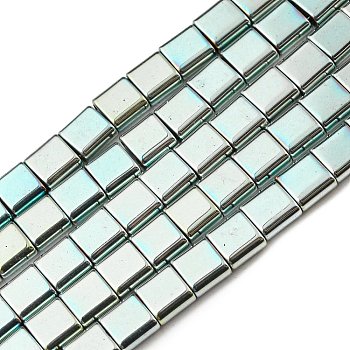 Electroplated Non-magnetic Synthetic Hematite Beads Strands, Square, 2-Hole, Pale Turquoise, 6x6x3mm, Hole: 1.2mm, about 69pcs/strand, 15.55 inch(39.5cm)