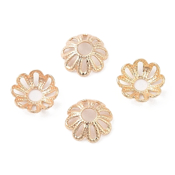 Brass Beads Cap, Long-Lasting Plated, Cadmium Free & Lead Free, Flower, Light Gold, 6x2mm, Hole: 1.8mm