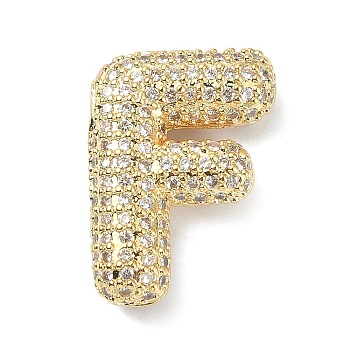 Rack Plating Brass Micro Pave Cubic Zirconia Pendants, Real 18K Gold Plated, Lead Free & Cadmium Free, Letter, Letter F, 21.5x16x6.5mm, Hole: 4x2.5mm