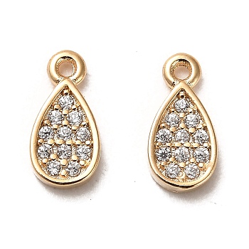 925 Sterling Silver Pendant, with Cubic Zirconia, Teardrop Charms, with 925 Stamp, Real 18K Gold Plated, 9x4.5x1.3mm, Hole: 0.9mm