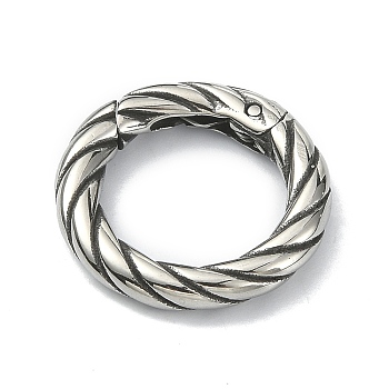 Tibetan Style 316 Surgical Stainless Steel Spring Gate Rings, Twist Round Ring, Antique Silver, 19x3.2mm