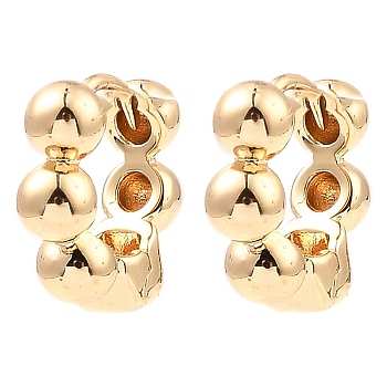 Brass Beaded Hoop Earrings, Ring, Light Gold, 13.5x15x4.5mm