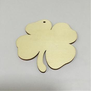 Wood Pendants, Clover, Floral White, 79x75x2.5mm, Hole: 3mm