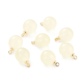 Opaque Resin Charms, with Golden Tone Alloy Findings, Round, White, 14x10mm, Hole: 1mm