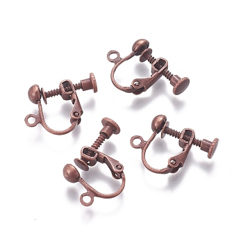 Rack Plated Brass Screw Clip-on Earring Findings, Spiral Ear Clip, Red Copper, 13x17x4.5mm, Hole: 1.6mm