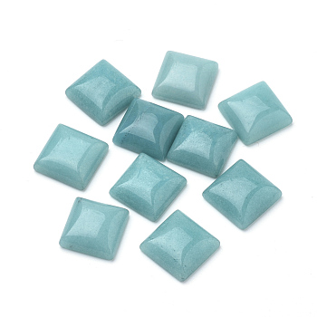 Natural White Jade Cabochons, Dyed, Square, Medium Turquoise, 10x10x5mm