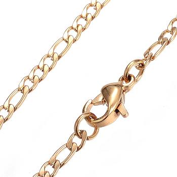 304 Stainless Steel Figaro Chain Necklaces, with Lobster Clasps, Golden, 17.7 inch(45cm), 2mm