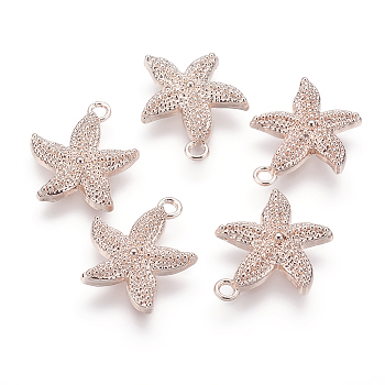 Alloy Starfish/Sea Stars Pendants, Long-Lasting Plated, Rose Gold, 22x19x3mm, Hole: 2mm