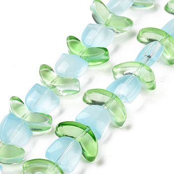 Transparent Glass Beads Strands, Tulip, Pale Turquoise, 6.5~9x9~14x4~5.5mm, Hole: 1mm, about 29pcs/strand, 15.71''(39.9cm)