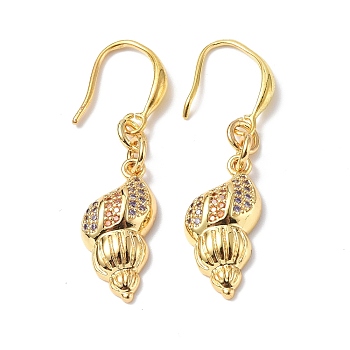 Colorful Cubic Zironia Conch Shape Dangle Earrings, Rack Plating Brass Jewelry for Women, Golden, 41mm, Pin: 0.8mm