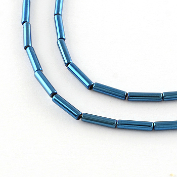 Electroplate Non-magnetic Synthetic Hematite Tube Bead Strands, Blue Plated, 8x2mm, Hole: 1mm, about 51pcs/strand, 15.9 inch
