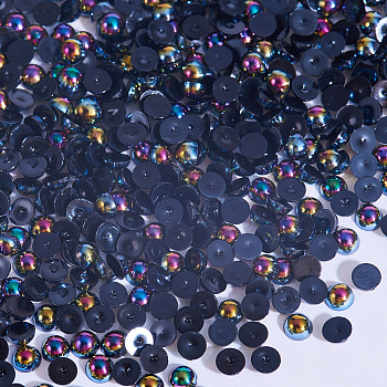 ABS Plastic Imitation Pearl Cabochons, Nail Art Decoration Accessories, Half Round, Black, 4x2mm, about 10000pcs/bag