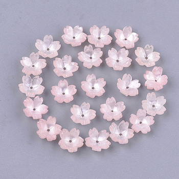 Cellulose Acetate(Resin) Bead Caps, 5-Petal, Sakura, Pink, 10.5x11x4.5mm, Hole: 1mm