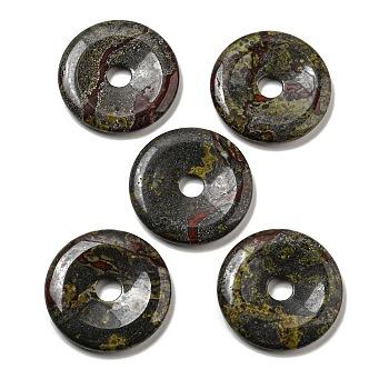 Natural Dragon Blood Pendants, Donut/Pi Disc Charms, 50x6.5~7.5mm, Hole: 10mm