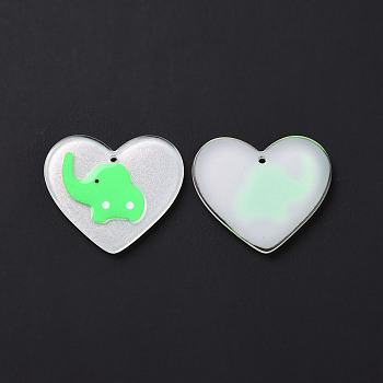 Acrylic Pendants, with Enamel and Glitter Powder, Heart with Elephant Pattern, WhiteSmoke, 26x29.5x2mm, Hole: 1.5mm