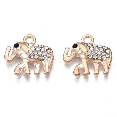Light Gold Elephant Alloy+Rhinestone Pendants