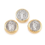 Two Tone Brass Beads, Long-Lasting Plated, Flat Round, Rack Plating, Lead Free & Cadmium Free, Platinum & Golden, 9.5x6mm, Hole: 1.8mm(KK-C162-088A-GP)