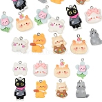 16Pcs 8 Styles Opaque Resin Pendants, Animal Charm, with Platinum Tone Iron Loops, Cat Shaped, Mixed Color, 20~32x15.5~21x6~15.5mm, Hole: 2~4mm, 2pcs/style(RESI-YW0003-17)