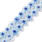Handmade Millefiori Lampwork Beads Strands, Flat Round, Light Sky Blue, 8x3mm, Hole: 0.7mm, about 47pcs/strand, 14.29''(36.3cm)(LAMP-G164-12J)