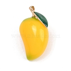 Fruit Theme Resin Big Pendants, with Golden Alloy Loops, Mango Charm, 55x33.5x23.5mm, Hole: 3.5mm(FIND-E053-01A-G)