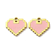 304 Stainless Steel Enamel Charms, Heart Charms, Pink, Real 14K Gold Plated, 12x13x1.5mm, Hole: 1.5mm(STAS-L022-005G)