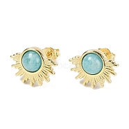 Natural Amazonite Stud Earrings, with Golden Tone Rack Plating Brass Findings, Sun, 14.6x10.9mm(EJEW-K288-01G-07)