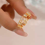 Hollow Heart Brass Micro Pave Clear Cubic Zirconia Open Cuff Ring for Women Daily Party Vacation Wear, Golden, Inner Diameter: 16~18mm(NQ7926)