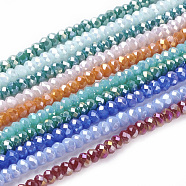 Electroplate Glass Beads Strands, Imitation Jade, AB Color Plated, Faceted, Rondelle, Mixed Color, 3x2mm, Hole: 0.5mm, about 165~170pcs/strand, 16.7 inch(EGLA-R048-2mm-M2)