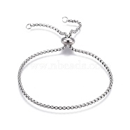 Adjustable 304 Stainless Steel Slider Bracelets, Bolo Bracelets, with Box Chains and Slider Stopper Beads, Stainless Steel Color, 9-1/2 inch(24cm), 2mm(BJEW-L653-002A-P)