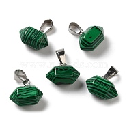 Natural Malachite Pointed Pendants, Faceted Bullet Charms, with Platinum Tone Iron Snap on Bails, 12.5~13x15.5~17x9~10mm, Hole: 7x3.5mm(G-K335-03P-13)
