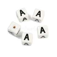 Porcelain Beads, Square with Letter, Letter A, 8.5x8.5x8.5mm, Hole: 1.6mm(PORC-R003-08A)