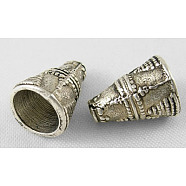 Tibetan Style Alloy Bead Cone, Lead Free, Cadmium Free and Nickel Free, Tube, Antique Silver, about 9mm wide, 11.5mm long, hole: 2mm(X-LF0831Y-NF)